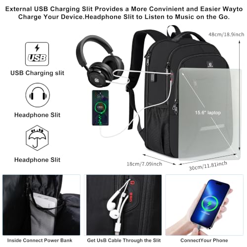 CAFELE Laptop Backpack, 17.3 Inch, Water-Repellent, USB Charging Port, for Business Travel School (Black, 17.3 inches) - color: Black