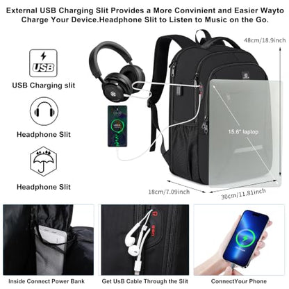 CAFELE Laptop Backpack, 17.3 Inch, Water-Repellent, USB Charging Port, for Business Travel School (Black, 17.3 inches) - color: Black