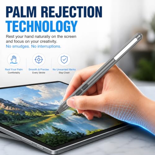 Active Pen for HP Omnibook Envy x360 Spectre Pavilion, Palm Rejection | 1024 Pressure Levels, 300-Day Battery, Dual Side Button, No Bluetooth, MPP 1.51 for Drawing & Note-taking - color: Gray