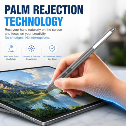 Active Pen for HP Omnibook Envy x360 Spectre Pavilion, Palm Rejection | 1024 Pressure Levels, 300-Day Battery, Dual Side Button, No Bluetooth, MPP 1.51 for Drawing & Note-taking - color: Gray