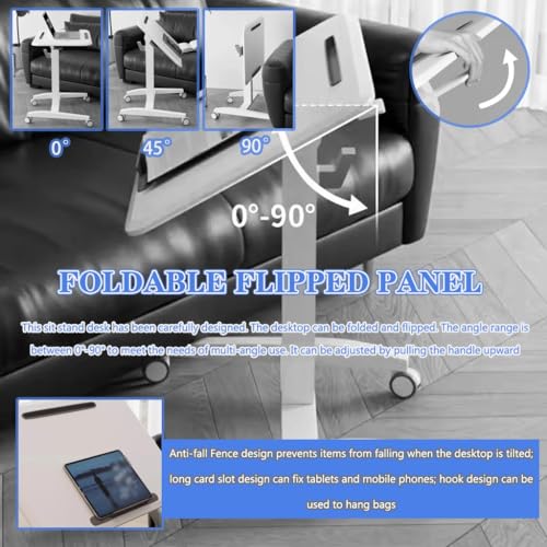 Height Adjustable Laptop Desk, Sit Stand Desk for Office, Foldable Flippable Sofa Side Table, Mobile Laptop Table, Easy to Install(Primary Color) - color: Primary Color
