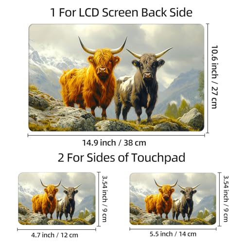 Universal Laptop Skin Sticker Decal, 12"-15.6" Aesthetic Vinyl Wrap, Highland Cows Mountain Waterproof Notebook Cover Art Protector for MacBook HP Dell Lenovo, Fits 13" 14" 15" 15.6" - color: Highland Cows Mountain