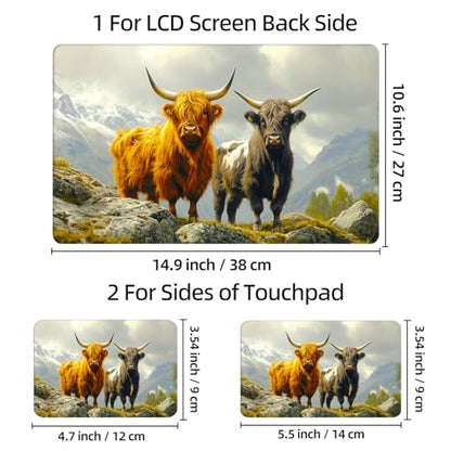 Universal Laptop Skin Sticker Decal, 12"-15.6" Aesthetic Vinyl Wrap, Highland Cows Mountain Waterproof Notebook Cover Art Protector for MacBook HP Dell Lenovo, Fits 13" 14" 15" 15.6" - color: Highland Cows Mountain