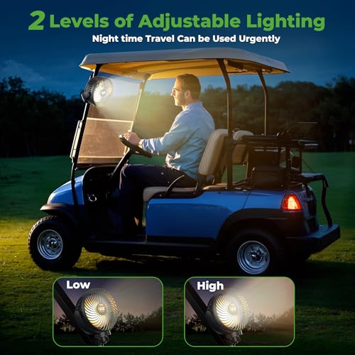 10L0L Magnetic Golf Cart Fan, 3-Speed Portable Cooling Fan, 56Hrs Runtime 8000mAh Battery with LED Light & Reverse Charging Function for All Golf Carts
