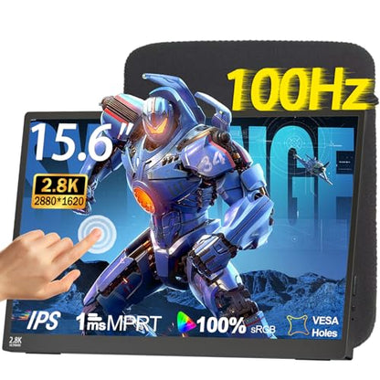 IBW 15.6" 2.8K 100Hz Portable Monitor Touchscreen, QHD 2880x1620 IPS Gaming Display, 300 Nits 100% sRGB HDR FreeSync, USB-C HDMI External Second Screen for Laptop PC Phone Switch PS5