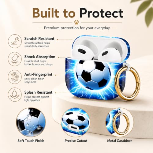 Compatible with AirPod 4 Case 2024, Cute Hard Plastic Protective Cover for Airpod 4th Generation Women, Shockproof Shell Skin with Gold Ring Keychain,Soccer Ball Lightning Energy - color: Soccer Ball Lightning Energy