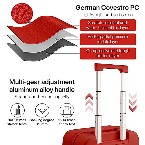 mixi Luggage Suitcase with Spinner Wheels, Hardside Rolling Suitcase PC with Cover & TSA Lock Lightweight Travel Case 24in Checked in, Red - color: Red, size: 24in Checked in