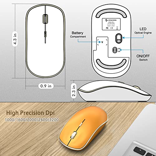 JOYACCESS J 2.4G Wireless Mouse, Soft Click, Silent Travel, 3200 DPI, 5 Adjustment Levels, for Laptop, Mac, PC, Notebook - Orange - color: Orange