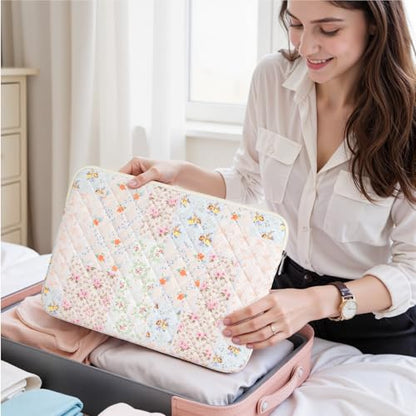 15.6 inch Cotton Quilted Laptop Sleeve for Women, Aesthetic Puffy Laptop Case Carrying Bag Compatible with MacBook 15.6, Soft Computer Liner Bag (Coloful Pin, 15.6 inch) - color: Coloful Pin, size: 15.6 inch