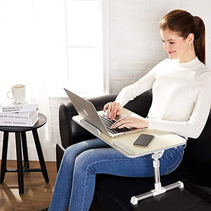 Amazon Basics Portable Foldable Adjustable Laptop Stand Tray Table Lap Desk for Bed and Couch, Fits up to 17-Inch Laptop, 12"x20", Cream - size: Medium