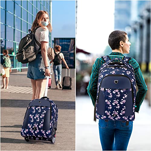 YH&GS Rolling Backpack Floral, Waterproof with Wheels for Business, College Student and Travel Commuter, Carry on Laptop Compartment, Fit 17 Inch Laptop, Wheeled Adults, 20inch - color: Floral