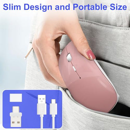 Bluetooth Wireless Mouse for MacBook Air Mac Pro Laptop Computer iPad Pad PC Laser Optical Rechargeable Mini Slim Silent Mouse Widely Used Desktop Hp iMac with USB-A/C& Mouse Jiggler(Rose Gold) - color: Rose Gold