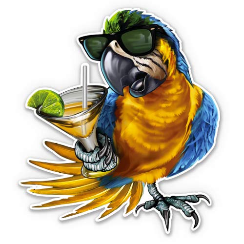 Blue Macaw Tropical Drink Vacation Relax - Vinyl Sticker Waterproof Decal - size: 3"