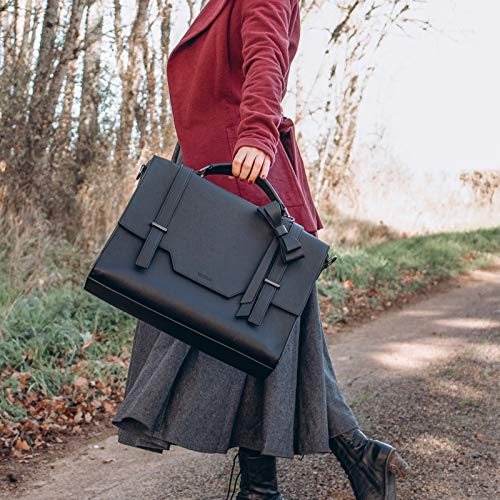 ECOSUSI Laptop Messenger Bag Women Briefcase 15.6 inch Laptop Satchel Handbags - color: Black