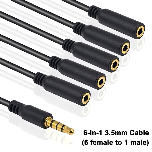Poyiccot 3.5mm Headphone Splitter, 3.5mm Splitter 1 to 6 Ways 1/8inch TRRS Male to 6 Female Audio Headphone Cord for Earphone, Headset, Laptop, Phone, 1.5ft (Pack of 2) - size: 3.5mm TRRS Cable 1.5ft (Pack of 2)