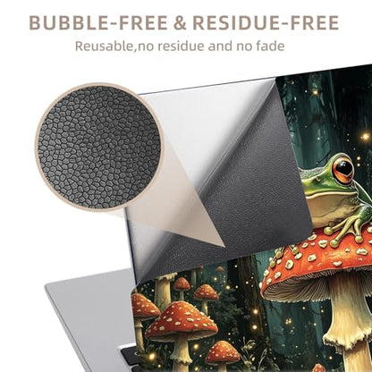 Universal Laptop Skin Sticker for 12/13/14/15.6 Inch Laptops, Reusable Vinyl Laptop Decal Cover, Waterproof Scratch Resistant Notebook Skin with 2 Wrist Pads,Frog Mushroom Forest - color: Frog Mushroom Forest
