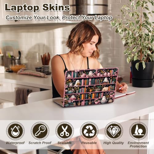 Universal Laptop Skin Sticker Decal 11-15.6 Inches, Cute Ghost Bookshelf | Reusable Vinyl Sticker for 12.1 13 13.3 14 15.4 Inches Notebook PC, Scratch Resistant Waterproof, Easy to Trim & Apply - color: Cute Ghost Bookshelf