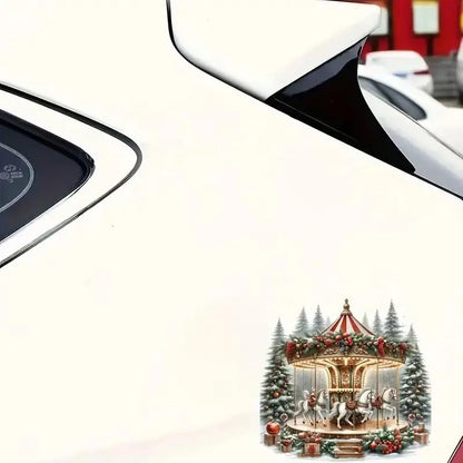 Carousel Christmas Tree PVC Vinyl Car Decals Stickers Waterproof Self-Adhesive Decals for Cars, Laptops, Trucks, Motorcycles Wall Window Luggage Scratch Cover Door Decor Sticker