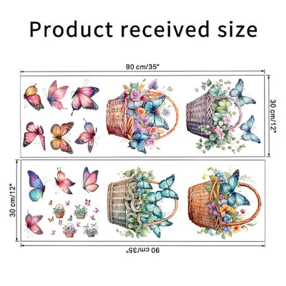 Flower Basket Butterfly Wall Stickers Bedroom Bathroom Restroom Cistern Nursery Decor DIY Removable Bouquet Toilet Seat Lid Decals 4 Pcs (Green) - color: Green