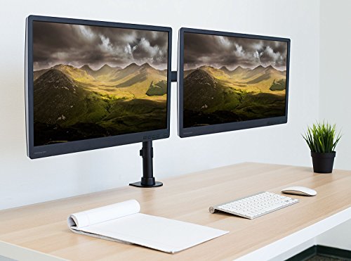 Mount-It! Dual Monitor Desk Stand, C-Clamp & Grommet Base | Fits two VESA 75/100 screens 17-27", two articulating arms, C-clamp and grommet bases.