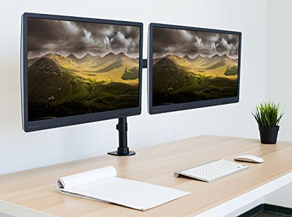 Mount-It! Dual Monitor Desk Stand, C-Clamp & Grommet Base | Fits two VESA 75/100 screens 17-27", two articulating arms, C-clamp and grommet bases.