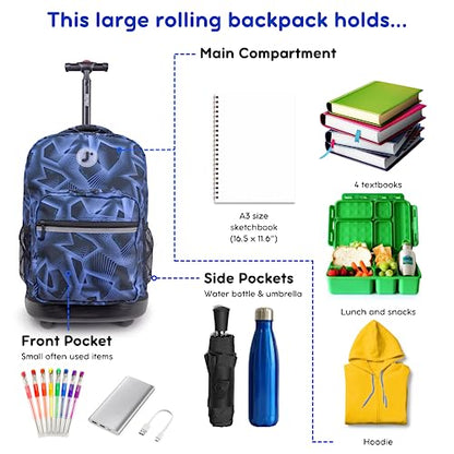 J World Sunrise Kids Rolling Backpack with Wheels for Girls Boys, Roller Bookbag for School, 18 x 13 x 9 Inches, Disco - color: Disco