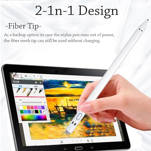Stylus Pen for iPad, DOGAIN iPad Pencil for Touchscreen with Dual Touch Function, Active Digital Fine Point iPad Pen Compatible with iPad/iPhone/Samsung//iOS/Android/Nintendo switch 2 and More - White - color: White pen with Fiber Cap