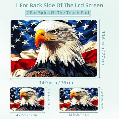 Universal Laptop Skin Decal, 3-Piece Vinyl Protector for 12 13 14 15.6" Notebook, Waterproof Anti-Scratch, Easy Trim & Bubble-Free Finish, Bald Eagle with American Flag - color: Bald Eagle with American Flag