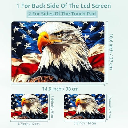 Universal Laptop Skin Decal, 3-Piece Vinyl Protector for 12 13 14 15.6" Notebook, Waterproof Anti-Scratch, Easy Trim & Bubble-Free Finish, Bald Eagle with American Flag - color: Bald Eagle with American Flag