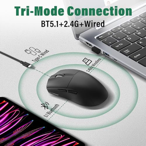 Portable Wireless Bluetooth Mouse For Laptop,50g Lightweight,USB C Rechargeable,DPI 4000,Tri-Mode 2.4G/BT5.1/ Wired,150 Hour Battery Life,Ideal For Travel/Office/Home/PC Computer/Macbook Mini Air Pro - color: Black-1
