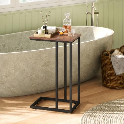 WLIVE C Shaped End Table, Small Side Tables for Sofa and Bed, Couch Table that Slides Under for Living Room, Bedroom, Home Office, Small Spaces - color: Brown