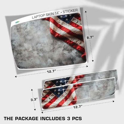Laptop Skin Decal HP 14" - US Flag, Laptop Cover Sticker, No Cutting Required, No Bubble, Waterproof, Scratch Resistant - Including Wide Screen and Wrist Pad - size: 14 inch