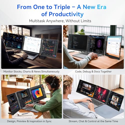 Blackview Laptop Screen Extender, 2 lb Ultra-Light, One-Cable Connection, 14.1" Triple Screen Laptop Monitor Extender, TÜV Eye-Care, Business Travel, Mac, Windows, ChromeOS, Switch