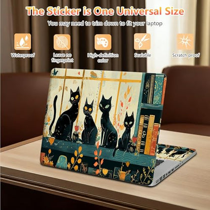 10 inch Laptop Sleeve with Laptop Skin Sticker Set – Slim Protective Case with Smooth Zipper, Lightweight Tablet & Notebook Sleeve for Travel & Daily Carry, Black Cats - color: Black Cats, size: 10 inch