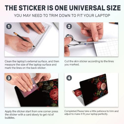 3Pcs Red Flowers Laptop Skin Sticker Plants Universal Removable Vinyl Stickers Fits for 12.1 13 14 15.6 16 Inch Waterproof Notebook Decal Cover Gift for Woman - color: Black and Light Pink
