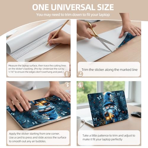 Universal Laptop Skin Sticker for 12/13/14/15.6 Inch Laptops, Reusable Vinyl Laptop Decal Protective Cover, Waterproof Scratch Resistant Notebook Skin with 2 Wrist Pads,Blue Gnome Butterfly - color: Blue Gnome Butterfly