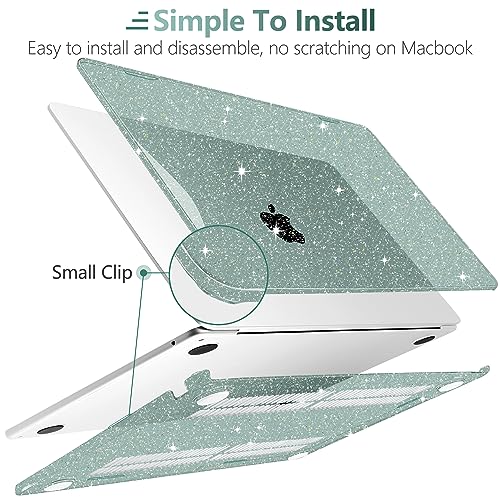 TWOLSKOO Glitter Case for MacBook Air 13 inch M5 2026 M4 M3 M2 2025-2022 (Model A3449 A3240 A3113 A2681), Bling Hard Shell Case & Keyboard Cover & Screen Film for MacBook Air 13.6 inch, Midnight Green - color: Star Midnight Green