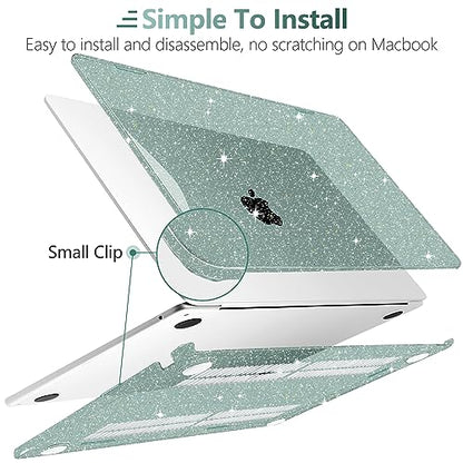 TWOLSKOO Glitter Case for MacBook Air 13 inch M5 2026 M4 M3 M2 2025-2022 (Model A3449 A3240 A3113 A2681), Bling Hard Shell Case & Keyboard Cover & Screen Film for MacBook Air 13.6 inch, Midnight Green - color: Star Midnight Green