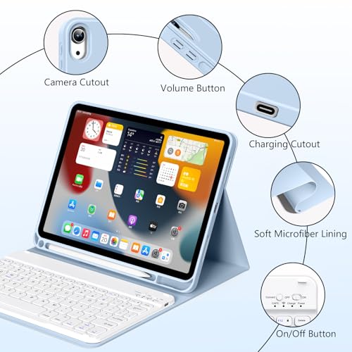 Keyboard Case for iPad (A16) 11th Gen 11 Inch 2025, iPad 10th Generation 10.9 inch 2022 with Pencil Holder, Wireless Keyboard and Slim Lightweight Soft Cover Auto Wake/Sleep, Blue - color: Blue