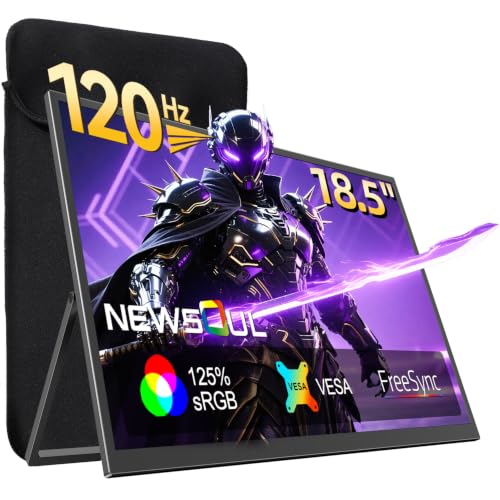 Portable Monitor 18.5'' 120Hz Gaming Monitor, 125%sRGB | 2000:1 | HDR| FreeSync Travel Monitor for Laptop Mac-Book PC, Built-in Stand & Speakers, VESA, USB HDMI Large Second Screen for Game Office - size: 18.5"