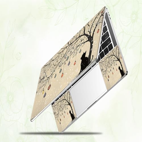 Laptop Skin Sticker Decal, Universal Reusable Vinyl Laptop Cover for 12" 13" 13.3" 14" 15" 15.4" 15.6" Notebook PC, Reusable Waterproof Scratch-Resistant with 2 Wrist Pads,Black Cat Tree - color: Black Cat Tree