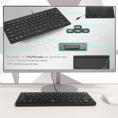 SR Mini Keyboard Wired Thin Light 78 Keys USB Multimedia Small for Pc Computer Laptop - color: Wired