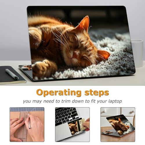 Universal Laptop Skin Sticker with 2 Wrist Pad Decals, 3-Piece Removable Vinyl Laptop Cover, Sleep Cat Waterproof Anti-Scratch, Easy-Trim Fit for 13.3" 14" 15.6" Laptops - color: Sleep Cat
