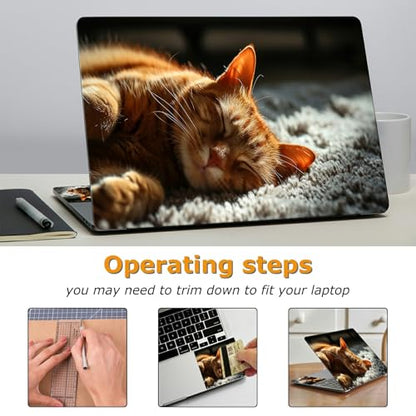 Universal Laptop Skin Sticker with 2 Wrist Pad Decals, 3-Piece Removable Vinyl Laptop Cover, Sleep Cat Waterproof Anti-Scratch, Easy-Trim Fit for 13.3" 14" 15.6" Laptops - color: Sleep Cat