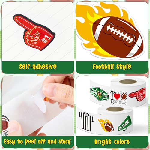 Haooryx Football Sport Stickers Rolls - 1000 Pcs Football Rugby Rugger Waterproof Vinyl Reusable Laptop Stickers Scrapbook Water Bottle Page Activity Pad Birthday Party Favor Kids Skateboard - style: Football 2Roll