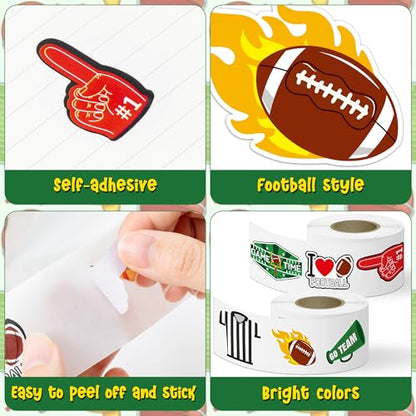 Haooryx Football Sport Stickers Rolls - 1000 Pcs Football Rugby Rugger Waterproof Vinyl Reusable Laptop Stickers Scrapbook Water Bottle Page Activity Pad Birthday Party Favor Kids Skateboard - style: Football 2Roll