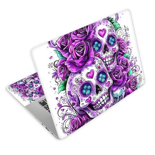Universal Laptop Skin Decal, 3-Piece Vinyl Protector for 12 13 14 15.6" Notebook, Waterproof Anti-Scratch, Easy Trim & Bubble-Free Finish, Skull with Purple Roses - color: Skull with Purple Roses