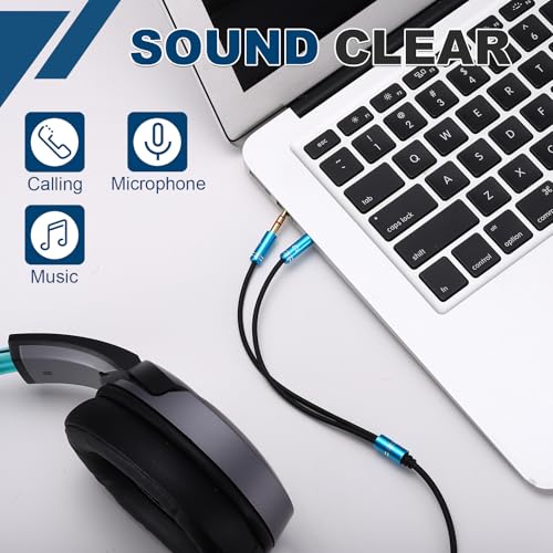 MECCANIXITY 3.5mm Splitter Female to 2 Dual 3.5mm Male Y Jack Splitter for Headphone Mic Audio PC Laptop Gaming Headsets, 1ft, Blue - color: Blue, size: 1ft