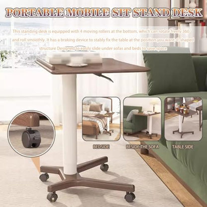 Height Adjustable Standing Desk, Mobile Lifting Workstation, Ergonomic Laptop Table, Sofa Side Table with Wheels, Large Space Study Desk(Brown)