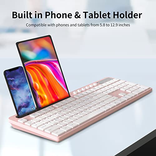 Wireless Keyboard and Mouse Combo, MARVO 2.4G Ergonomic Wireless Computer Keyboard with Phone Tablet Holder, Silent Mouse with 6 Button, Compatible with MacBook, Windows (Pink) - color: Pink